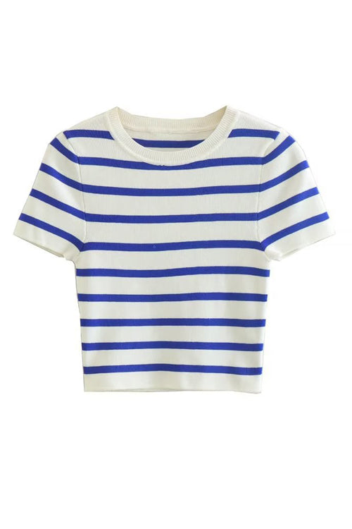 Cool Muse Essence Striped Short Sleeve Knit Top