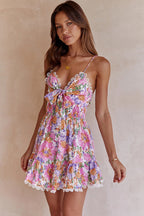Brighten The Day Floral Print Tie-Front Mini Dress