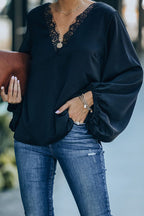Date Evening Out Lace Balloon Sleeve Top