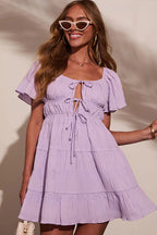Admirably Polished Adjustable Short Sleeve Mini Dress - White