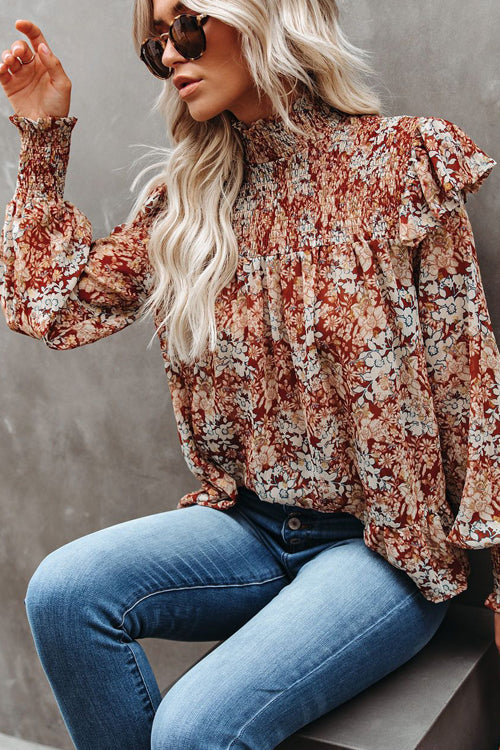 Sipping On Affection Printed Smocked Top