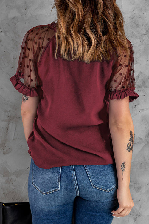 Hello Radiant Sheer Dot Tulle Short Sleeve Top