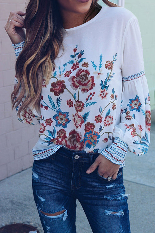 Going Out Mood Floral Printed Smocked Top