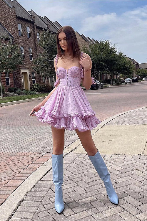 Delightful You Ruffled Floral Print Mini Dress
