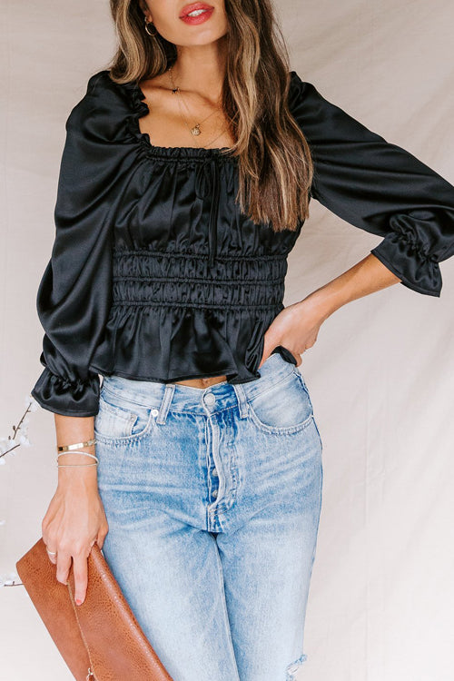 Refined Muse Cream Satin Ruched Top