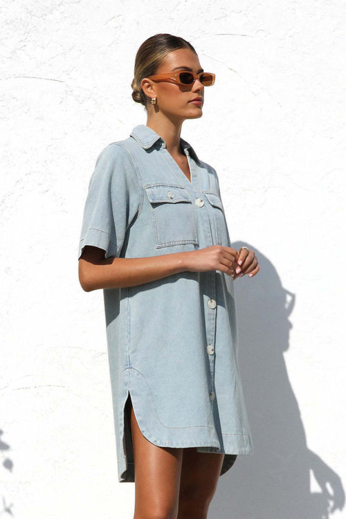 Popular Charmer Short Sleeve Denim Mini Dress