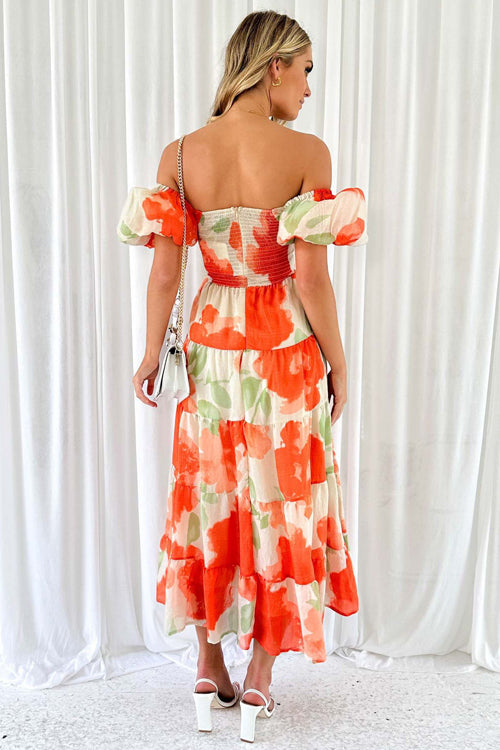 Clear Affection Printed Puff Sleeve Maxi Dress
