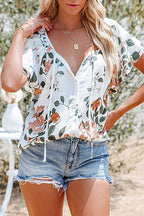 Blissful Getaway Floral Print Button-Up Top
