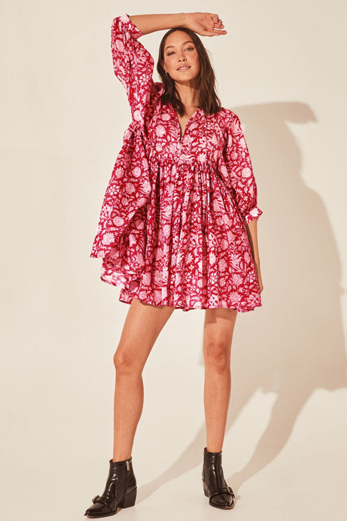 Choose Delight Printed Babydoll Mini Dress - Red