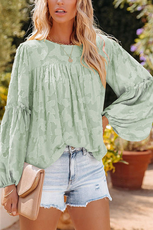 Mind On Golden Glow Floral Jacquard Long Sleeve Top