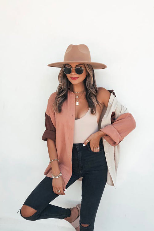 Open-Air Day Colorblock Button Down Top