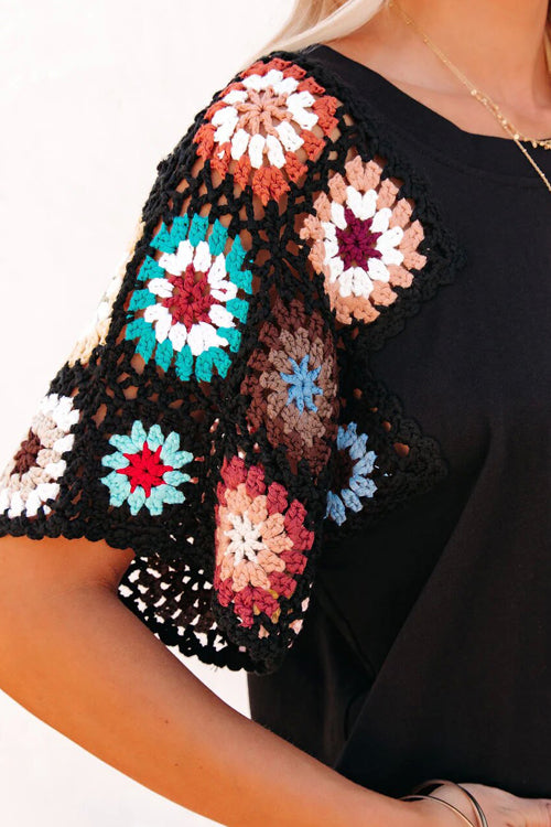 Free to Be You Crochet Boho Short Sleeve Top