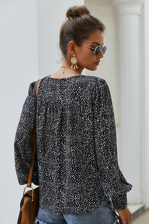 Draw You Close Printed Long Sleeve Wrap Top