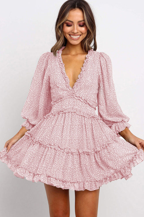 Love Story Language Ruffled Printed Mini Dress