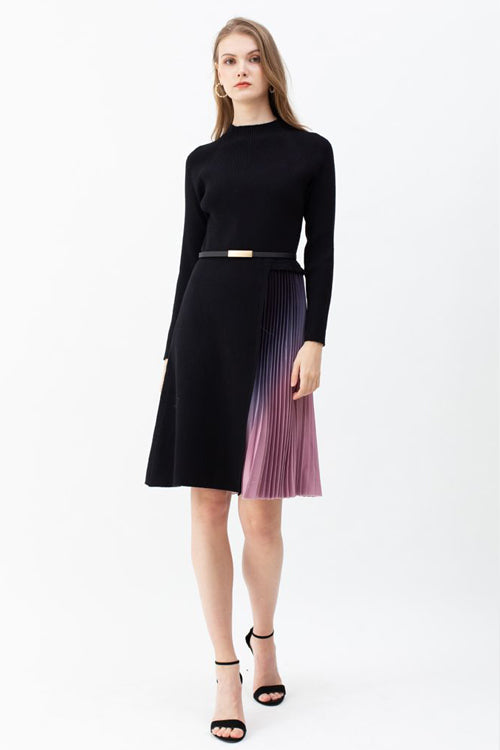 Love Story That Wows Pleated Belted Knit Dress