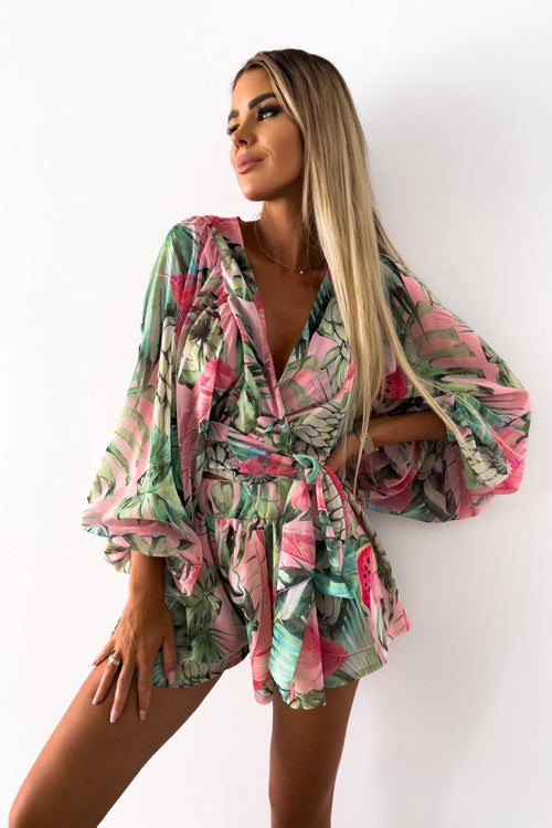 Sunlit Days Ahead Printed Wrap Romper