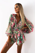 Sunlit Days Ahead Printed Wrap Romper