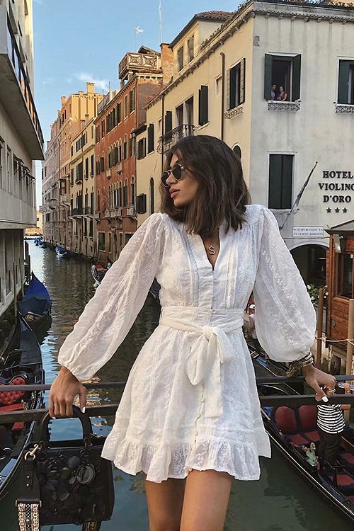 Adorable Beloved White Crochet Lace Long Sleeve Mini Dress