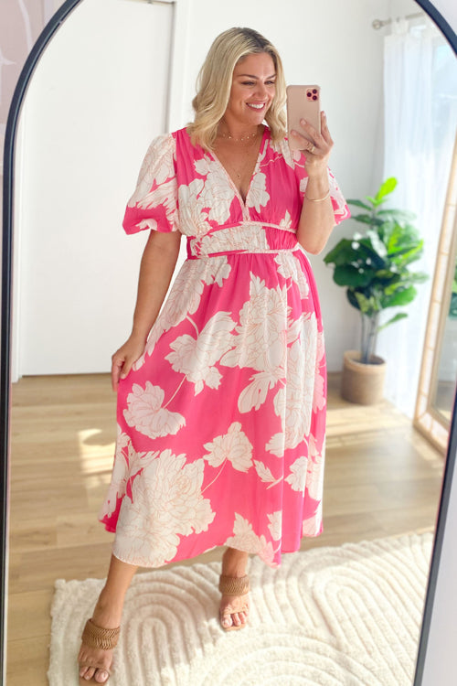 Real Affection Print Puff Sleeve Maxi Dress