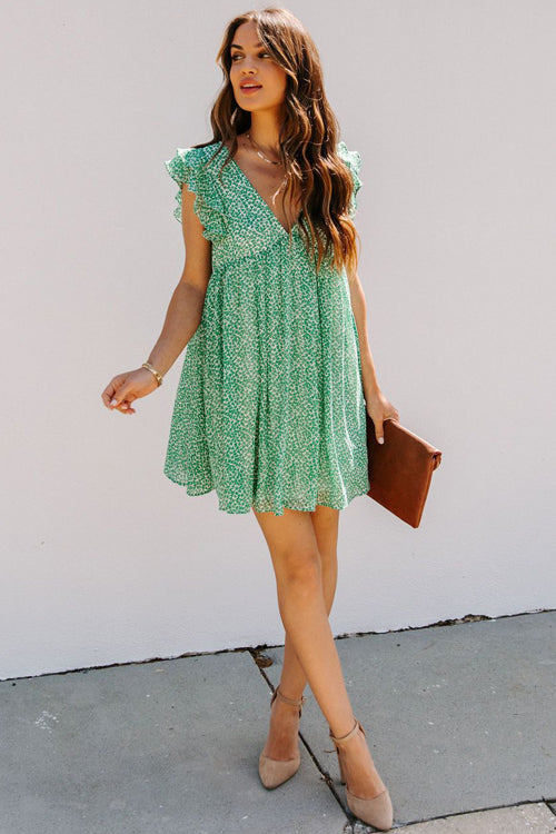 Only A Reverie Green Printed Mini Dress