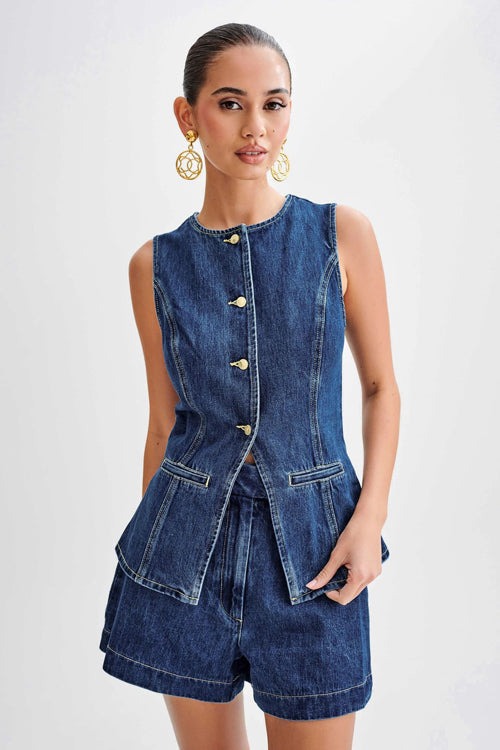 Polished Mood Denim Sleeveless Two-Piece Suit