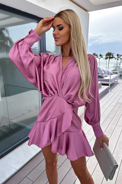 Romance-Kissed OL Wrap Long Sleeve Mini Dress