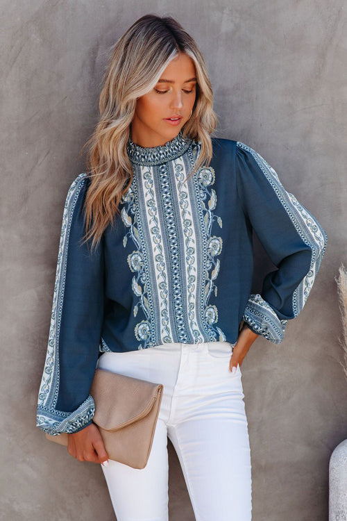 Affection Always Print Smocked Long Sleeve Top