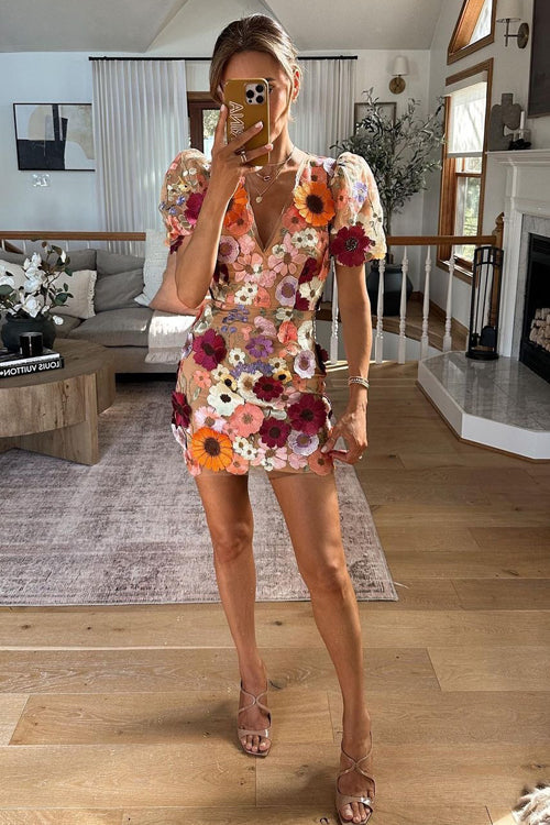 Follow the Summer 3D Floral Embroidered Mini Dress