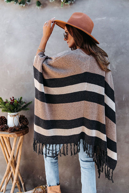 Weekend Chiller Striped Tassel Knit Cardigan