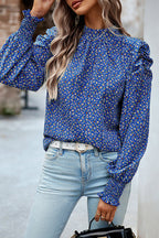 Certain Affection Print Statement Sleeve Smocked Top