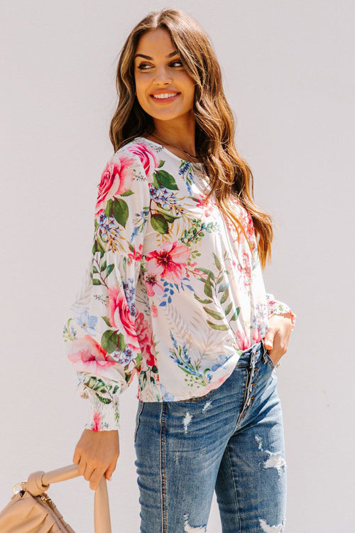 Delightful And Polished Floral Print Smocked Top