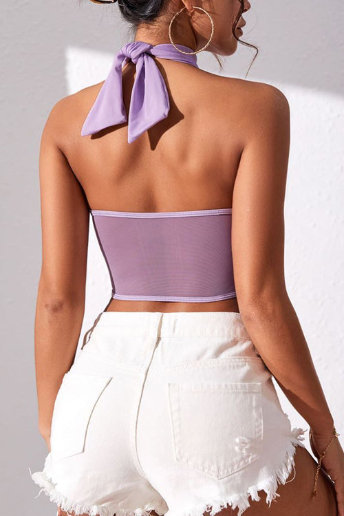 Evening Rendezvous Halter Neck Backless Bustier Crop Top