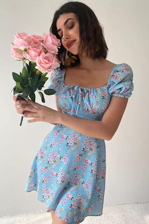 Floral Forever Puff Short Sleeve Printed Mini Dress