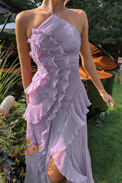 Blissful Hues Halter Neck Pleated Maxi Dress