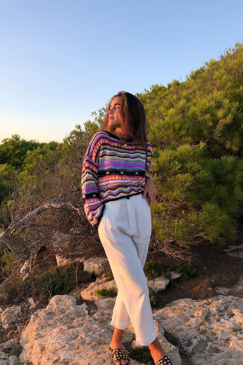 Let's Get Away Colorful Stripe Knit Sweater
