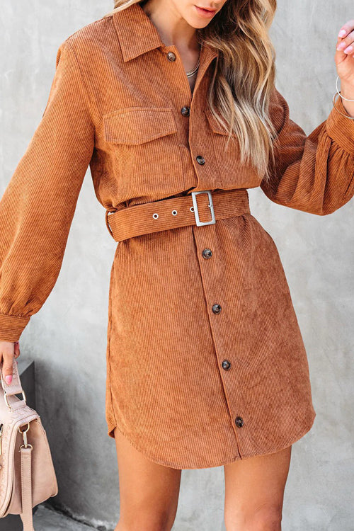 Catch Your Self Corduroy Button Up Mini Dress