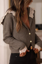 First Frost Lace Button Down Sweater Top