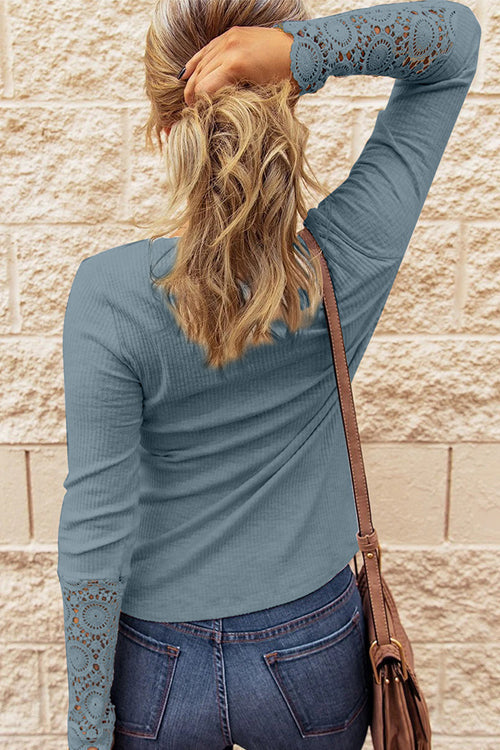 In The Spotlight Ribbed Lace Long Sleeve Top