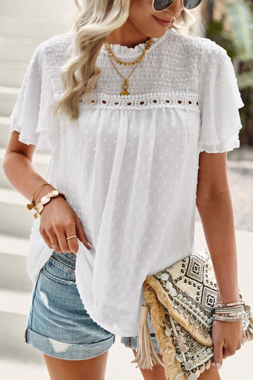 Delightful One Swiss Dot Lace Short Sleeve Top
