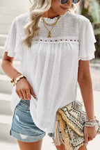 Delightful One Swiss Dot Lace Short Sleeve Top