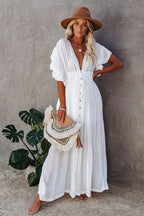 Golden Glow & Playful Spirit Ruffled Beach Wear Maxi Dress - 8 Colors