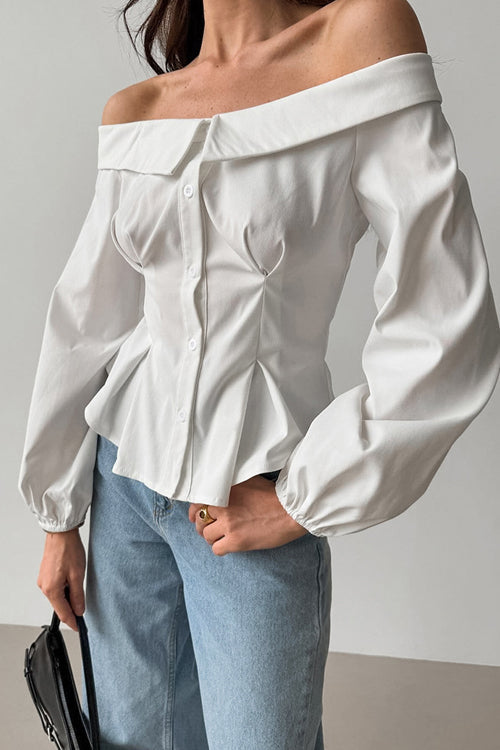 Demure and Delightful Off Shoulder Long Sleeve Top