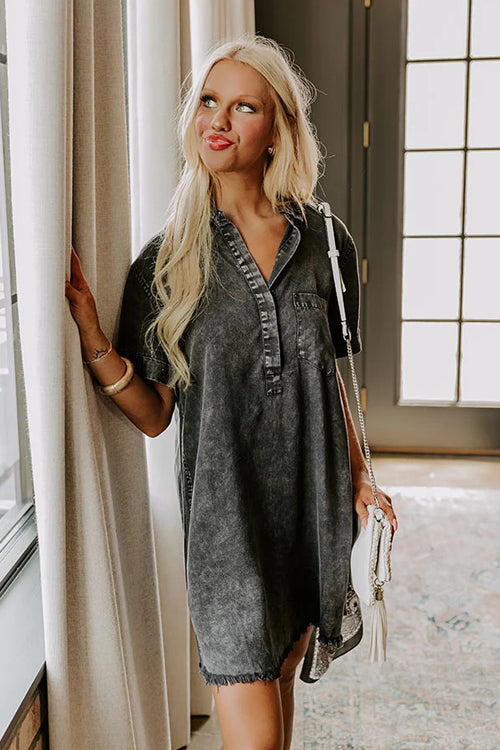 Festival Mood Light Wash Short Sleeve Denim Dress