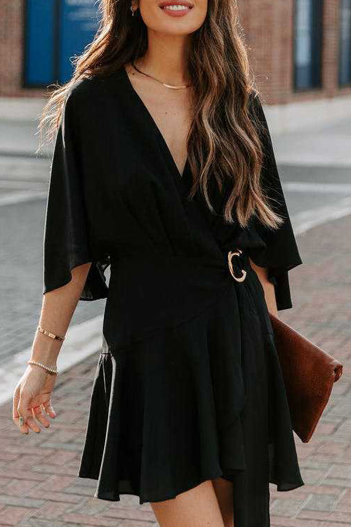 Feminine Affection Cape Short Sleeve Wrap Mini Dress