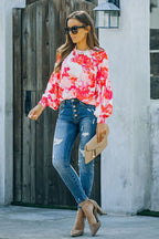 Delightful And Polished Floral Print Smocked Top