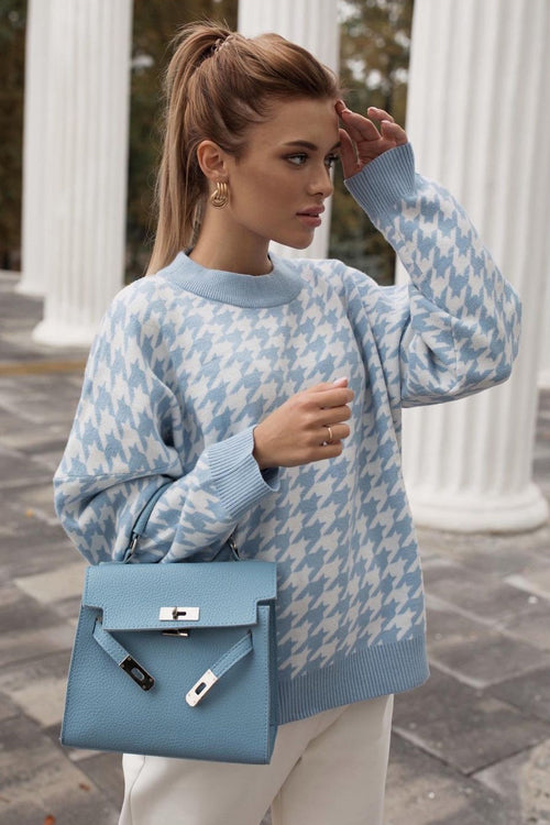 Warmed Up Houndstooth Knit Sweater