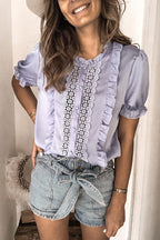 Patio Date Lace Ruffled Short Sleeve Top