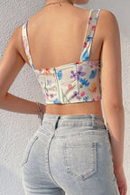 Midnight Love Story Floral Print Bustier Corset Crop Top
