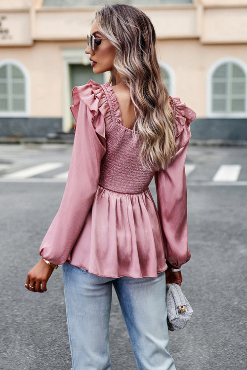 Into Your Heart Ruffled Smocked Long Sleeve Top
