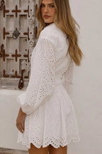 Summer Invite Crochet Long Sleeve Mini Dress